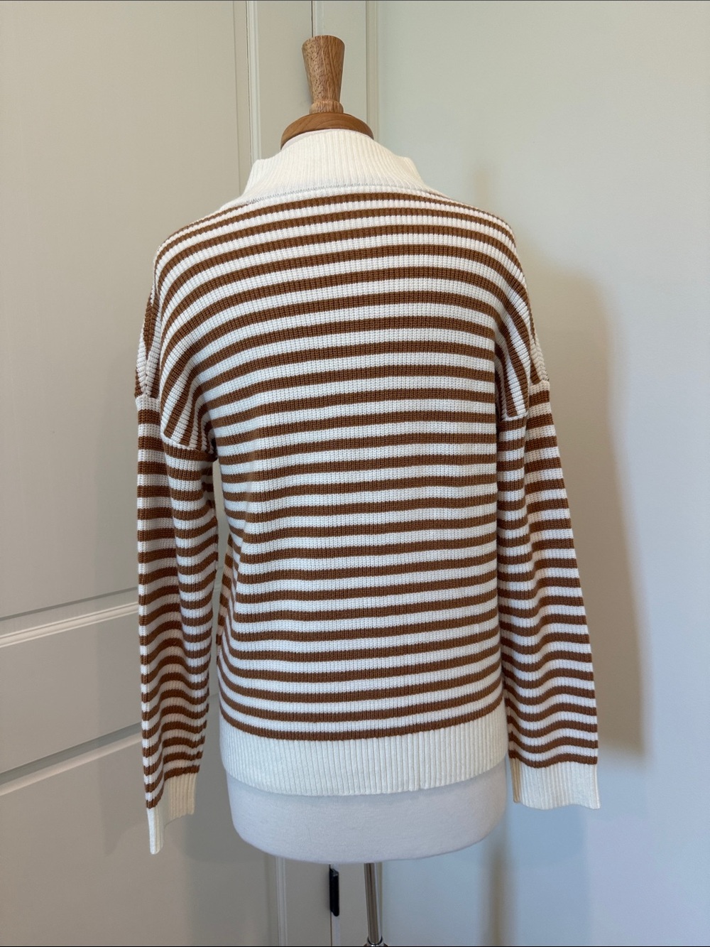 Striped Half-Zip Pullover Sweater in Brown and White - Picture 4 of 4
